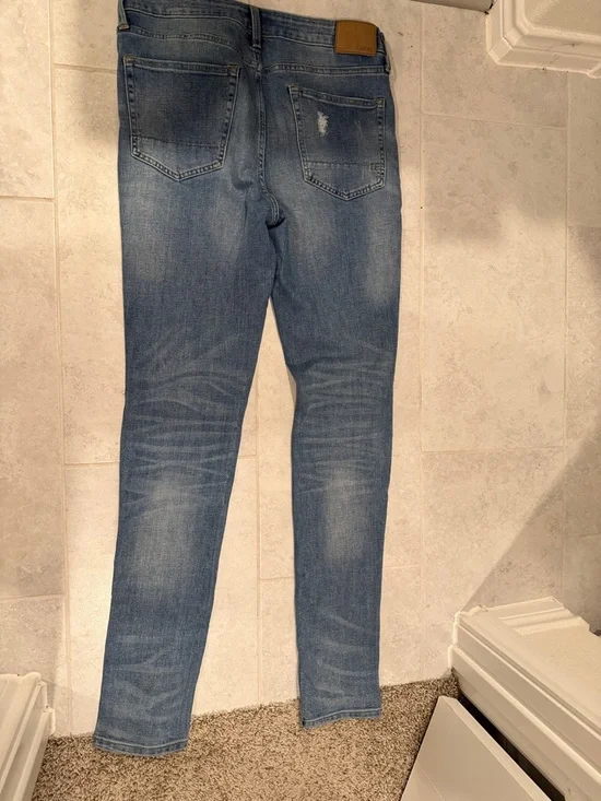 Aeropostale Stacked Ultra Skinny Distressed Jeans - Blue Denim - Picture 8 of 8